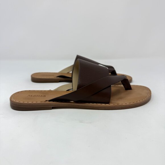 Alohas Eugene Sandals Women’s EU 37 US 7 Brown Leather Strappy Thong Flat - Picture 5 of 12